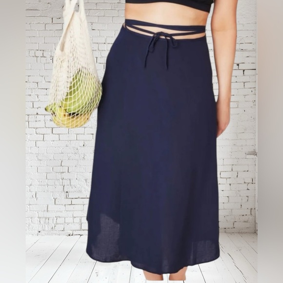 Tavira Maxi Wrap Skirt Various Sizes NWT | Auburn & Navy + Linen Blend Flow 🧡💙 - Picture 1 of 4
